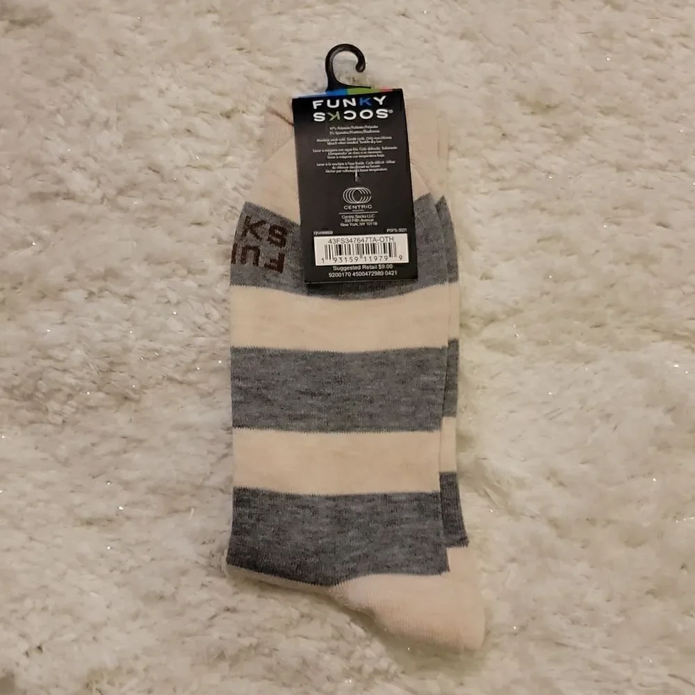 𝅺FUNKY SOCKS MEN'S PUPPY DOG STRIPED CREW SOCKS,  NEW WITH TAGS!